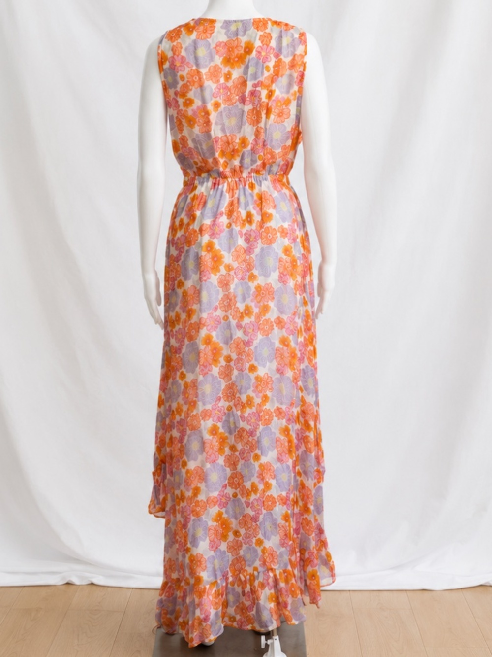Sundress Delina Maxi Dress Orange Pink Purple Tie Front Ruffle Hem - Size M/L - Picture 3 of 7